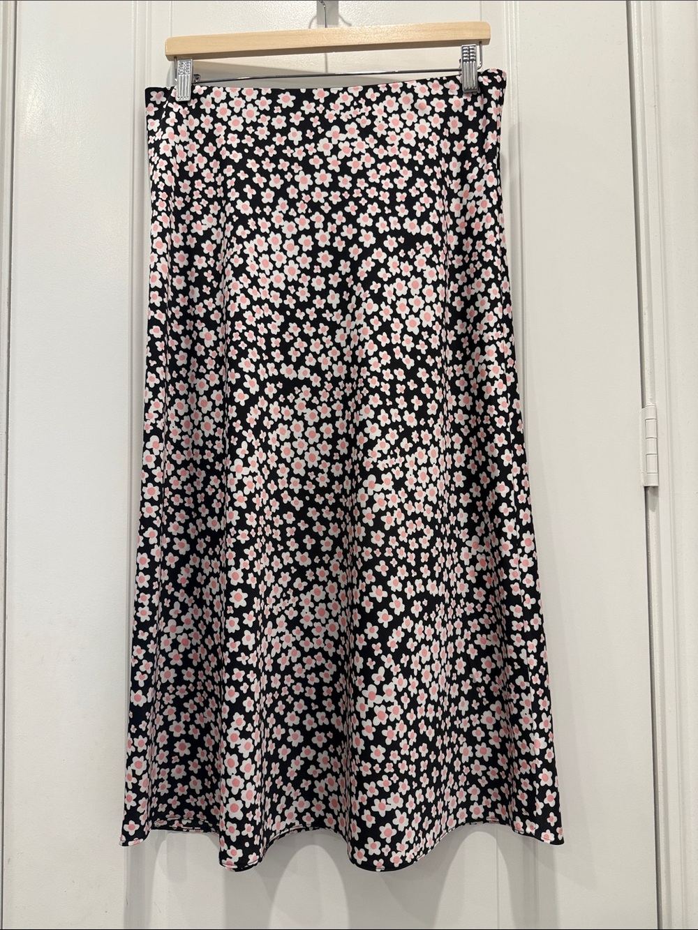 J. Crew Black A-Line Midi Skirt with Pink Floral Print